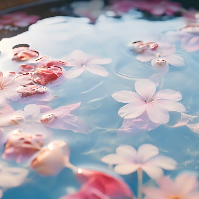 sheer pastel flower petals on aquatic background