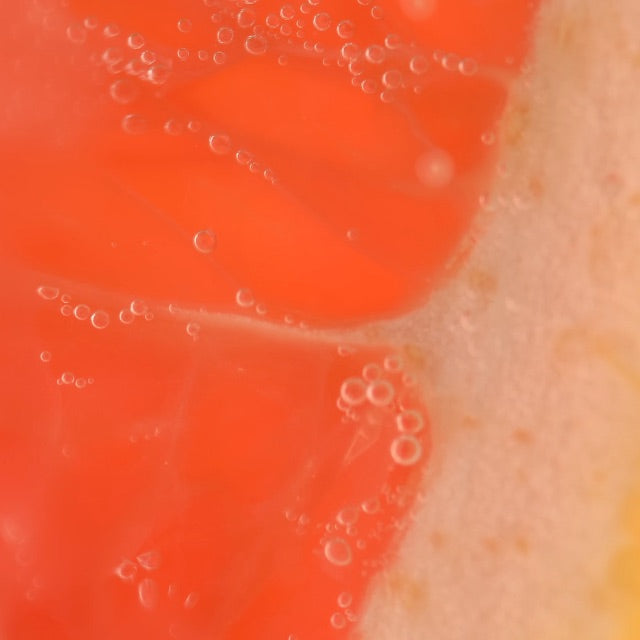 close up of pink grapefruit in sparkling water